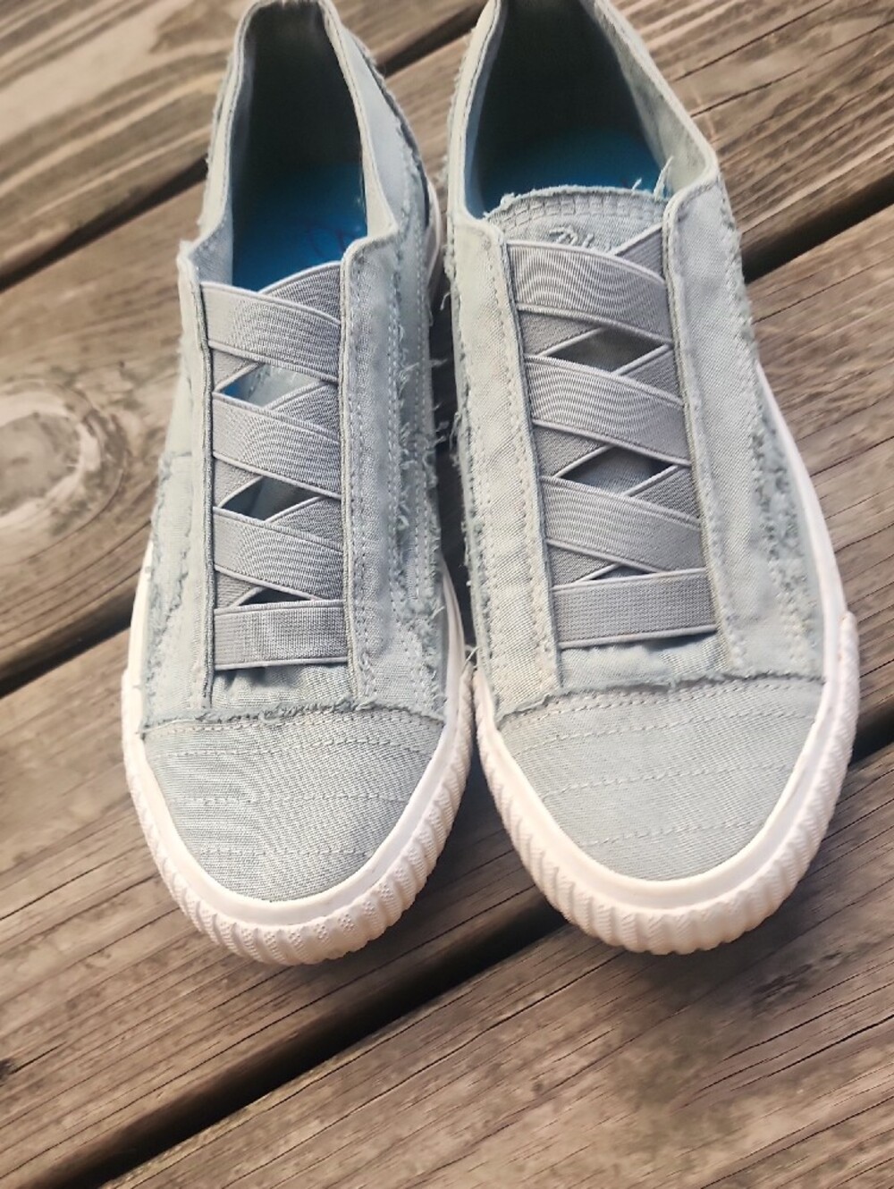 Blowfish Pale Greenish Gray Slip-On Canvas Sneakers with Elastic Straps - Picture 3 of 12